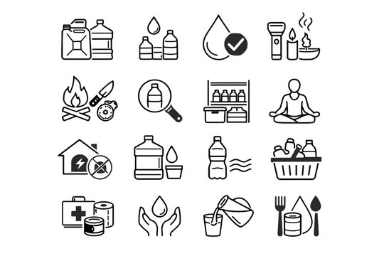 Safety household emer hydration readiness resource vector reserve store clean icon
