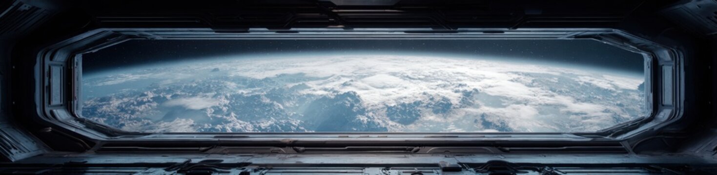 Spaceship window view of Earth