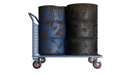 Rusty industrial barrels on a metal cart