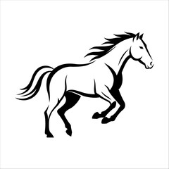 Fototapeta premium Running Horse Silhouette Vector Illustration Black and White