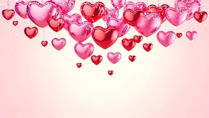 Floating red hearts and sparkling bokeh lights on a vibrant gradient background for love themes
