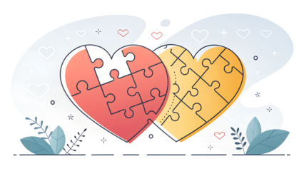 Three Heart Puzzle Pieces Interlocked Valentine Love Jigsaw Illustration heart, puzzle, jigsaw, valentine, love, pieces, interlocked, romance, pink, red, connection, together, couple, unity, match,