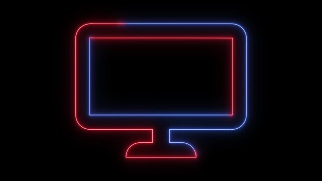 neon computer monitor outline in red and blue colors