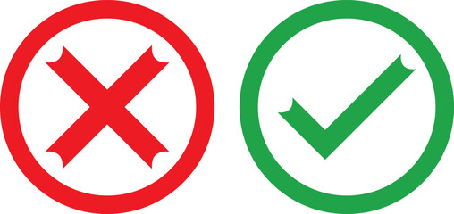 Obraz premium Red cross and green check symbols