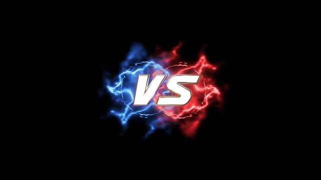 Versus vs battle screen with blue and red fire energy flames animation isolated on transparent background fighting game style