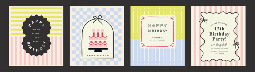 Happy Birthday banner, greeting card, invitation card, poster, cover, vector illustration with birthday cake, border, typography design.   © LittleWhale