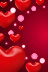 Floating red hearts and sparkling bokeh lights on a vibrant gradient background for love themes
