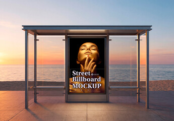 Beach bus shelter poster mockup