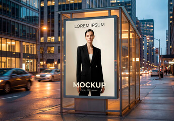 City bus stop poster close view