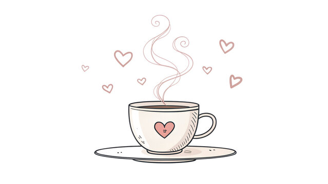 Cute Coffee Cup Heart Steam Kawaii Valentine Love Illustration coffee, cup, heart, love, valentine, kawaii, cute, steam, mug, latte, romance, adorable, pink, blush, cartoon, sweet, lovely, affection, 