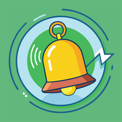 A vibrant illustration of a golden bell with circular motion lines and a white arrow