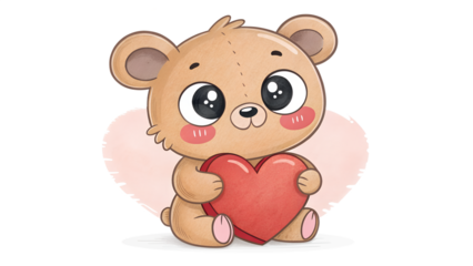 Cute Teddy Bear Holding Heart Kawaii Valentine Love Illustration teddy, bear, cute, kawaii, heart, love, valentine, adorable, cuddly, plush, hug, romance, pink, blush, cartoon, chibi, sweet, lovely, 