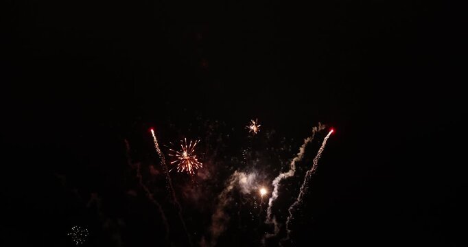 Slow motion red fireworks sparks and smoke clip 1