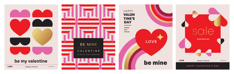 Set of Valentine's Day poster, greeting card, cover, label, sale promotion templates, pattern background in modern trendy geometric style.

