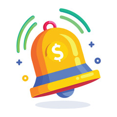 A vibrant yellow bell with a dollar sign indicates financial alerts and notifications