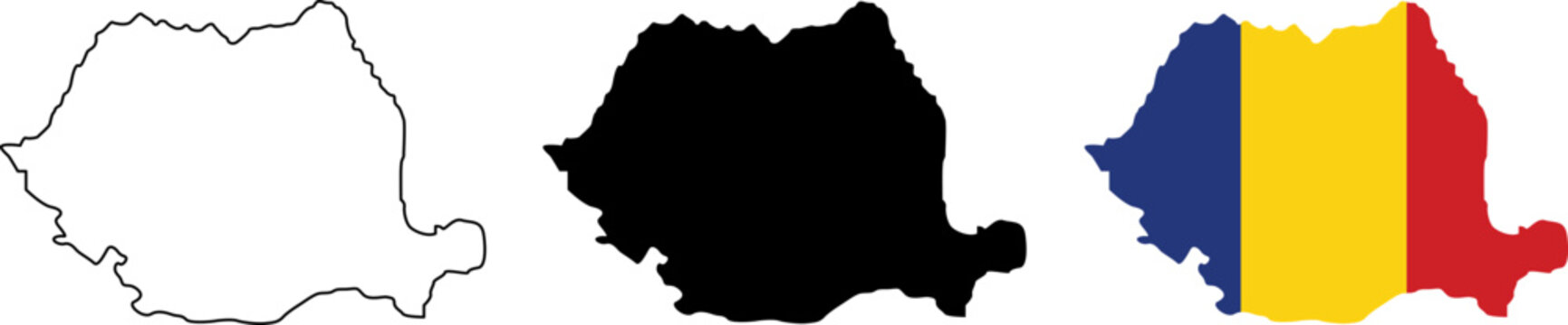 Three illustrations of romania's map