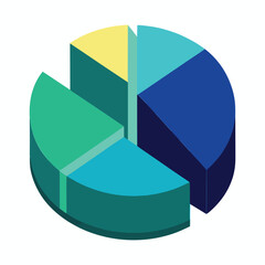 A colorful isometric pie chart displaying proportional data segments in various shades
