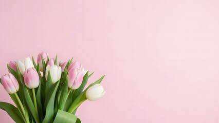 Fototapeta premium Happy mother's day bouquet of pink and white tulips on pastel background