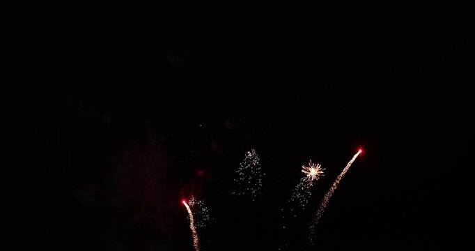 Slow motion red fireworks sparks and smoke clip 3