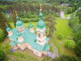 Aerial view of Church of Saint Prophet Elijah in Ilomantsi, Finland