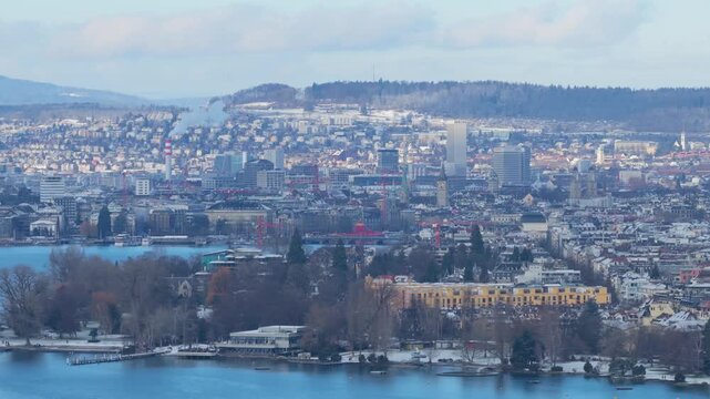 Z&uuml;rich im Winter am Z&uuml;richsee - Parallax Effekt Kamerafahrt 