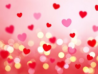 Romantic red hearts falling with a dreamy pink bokeh background for valentine's day