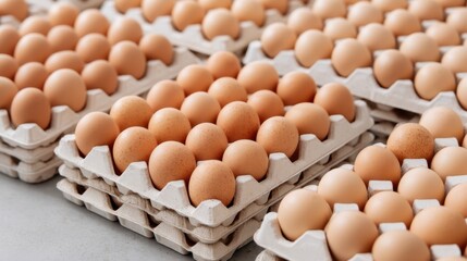 Fresh Organic Brown Eggs in Cardboard Trays Ready for Market Sale or Culinary Use, Perfect for Breakfast or Baking Inspiration