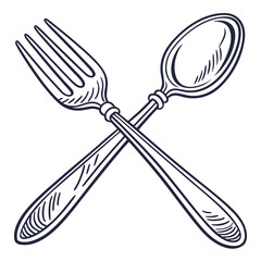 Single Fork and Spoon Line Art Icon for Restaurant Branding