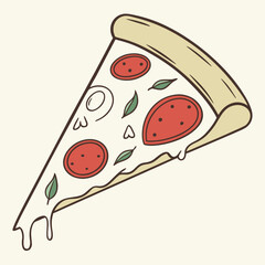 Single Slice of Pepperoni Pizza Illustration in Flat Design