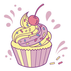 Sweet Stylized Cupcake with Swirl Frosting Vector Dessert Illustration