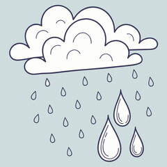 Stylized Blue Cloud with Raindrops Vector Illustration for Weather Design