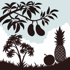 Assorted Tropical Fruit Silhouettes Vector Set for Summer Designs