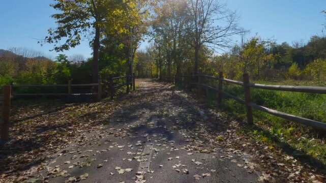 Cycling on the cycle path that connect Voghera to Varzi, Italy
