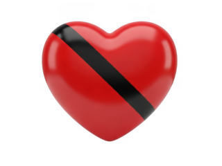 Red heart with black stripe isolated on transparent background