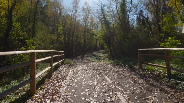 Cycling on the cycle path that connect Voghera to Varzi, Italy