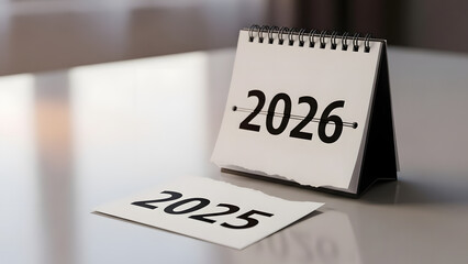 Calendar pages showing the transition from 2025 to 2026, symbolizing the passage of time and upcoming year
