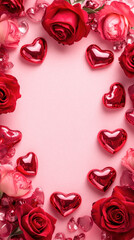 Fototapeta premium Valentines day frame with red roses