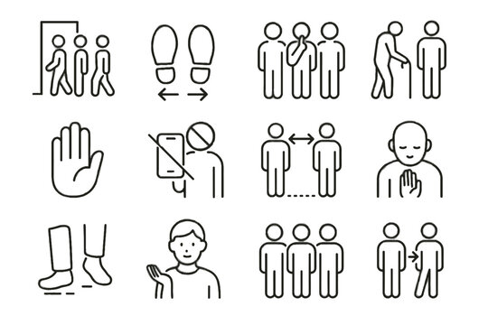 Slow harmony crowd vector arrows stop elderly mindful shuffle group icon queue
