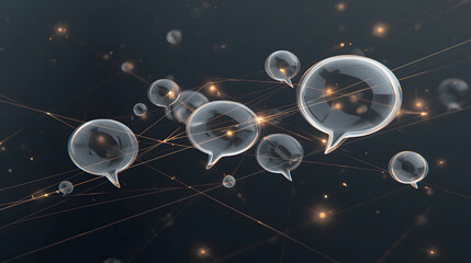 Abstract Network of Transparent Speech Bubbles with Glowing Connections