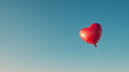 Fototapeta premium Red heart balloon floating outdoors against a blue sky