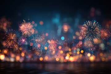 Fireworks over a city at night