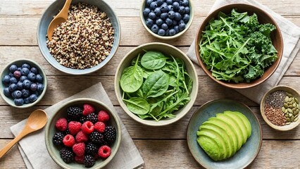 Healthy Food Bowl Flat Lay with Fresh Fruits