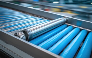Industrial rollers on a conveyor belt