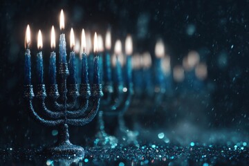 Hanukkah menorahs in the dark