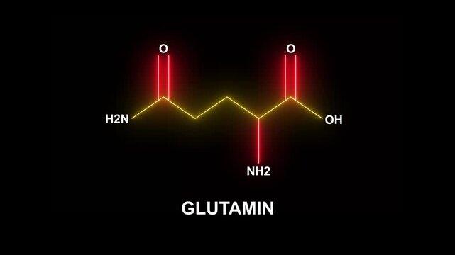 Glutamine molecular structure display screen animation isolated on black background