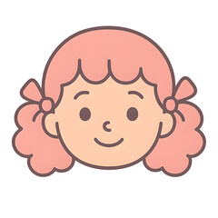Fototapeta premium Cute Pink Hair Girl Avatar Face Icon, Kawaii Child Cartoon Illustration, Smiling Kids Character for Education and Stickers