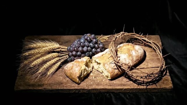 Wheat Grapes Bread and Crown of Thorns