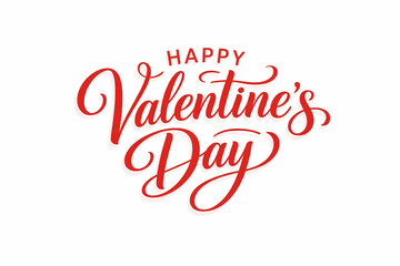 Happy Valentine&rsquo;s Day red calligraphy lettering on white background