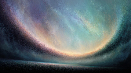 Softly glowing arc in pastel pink, blue, green, and beige on a dark grainy canvas, creating a dreamy abstract background for creative, artistic, and digital visuals