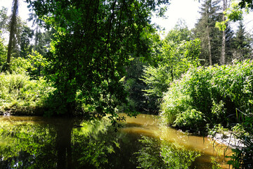 renaturierter bachlauf mit Wasserspiegelung, der K&ouml;llerbach im K&ouml;llertal, Regionalverband Saarbr&uuml;cken, Saarland
